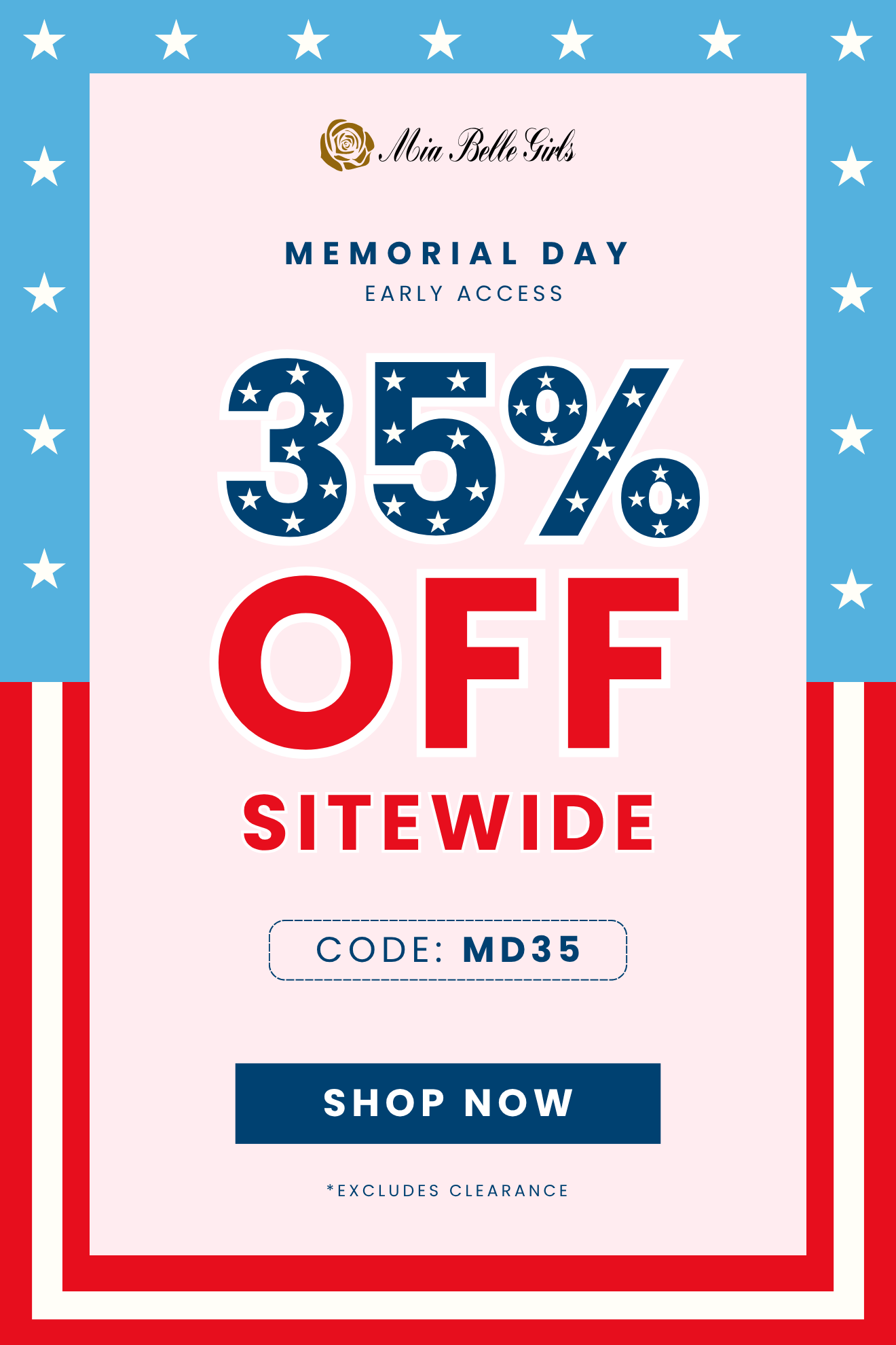  Memorial Day early access 35% off sitewide with code md35