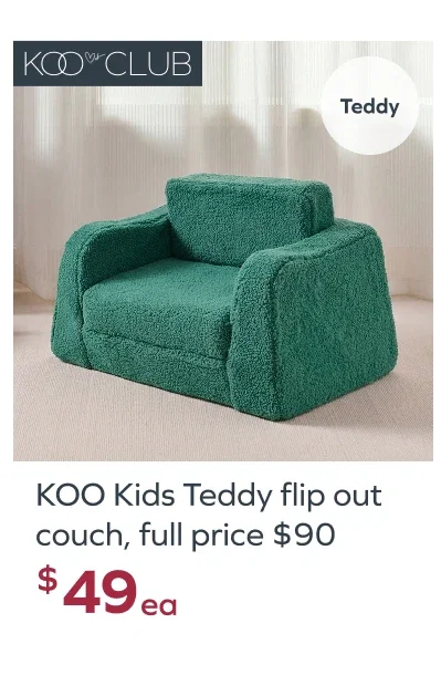 KOO Kids Teddy flip out couch, full price $90, $49ea