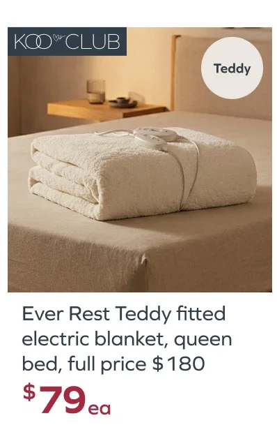 Ever Rest Teddy fitted electric blanket, full price $180, $79ea