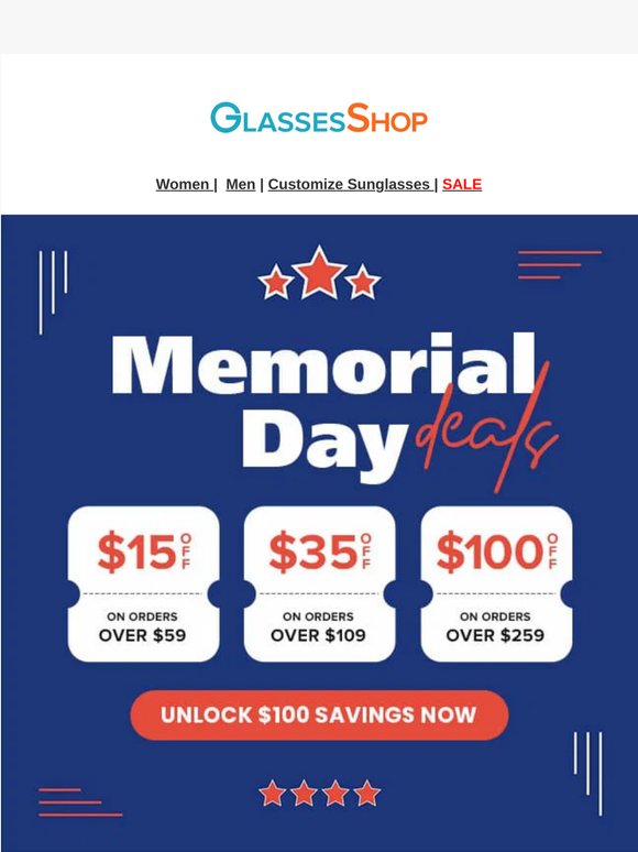 🎯 Memorial Day blowout: save up to $100!