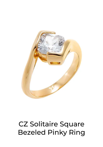 CZ Solitaire Square Bezeled Pinky Ring