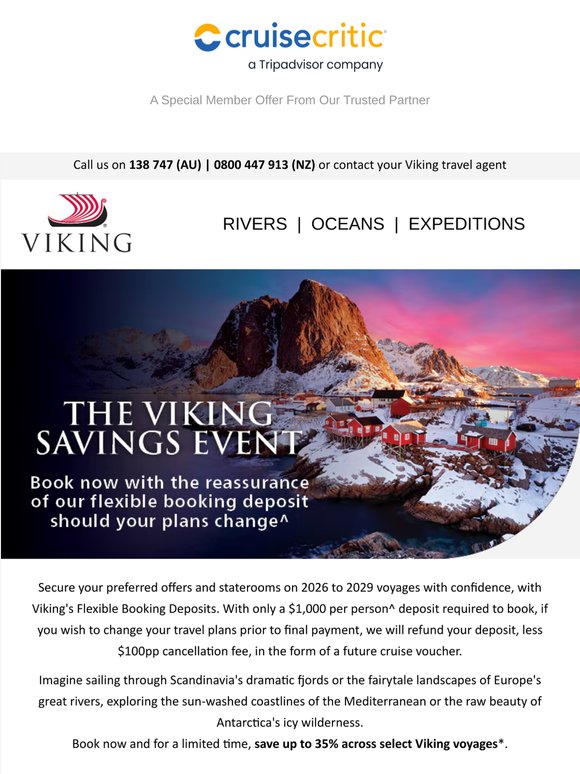 Flexible booking deposits on 2026-2029 voyages