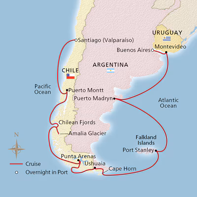 South America & the Chilean Fjords map