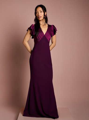 Coast Honoured V Neck Angel Short Sleeve Satin Maxi Bridesmaid Dress