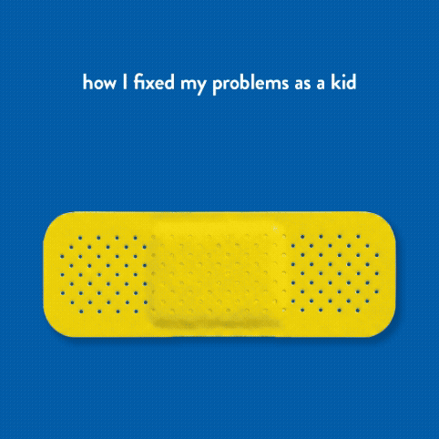 How I fixed my problems as a kid. How I fix my problems as an adult. Mobile phone on a blue background.