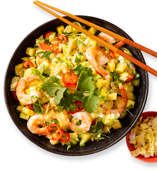 Low Carb Miso-Mango Shrimp Salad