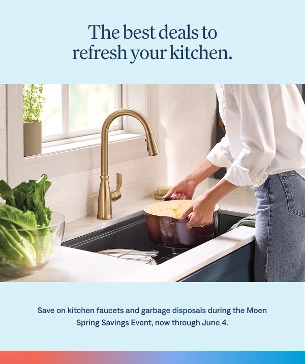 The best deals to refresh your kitchen. Save up to 62% on select Moen kitchen faucets.