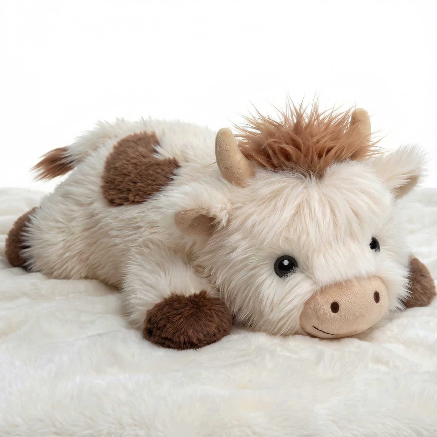 MeWaii® Brown Cow Fuzzy Long Haired 5lb Heatable Weighted Stuffed Animals Stress Relief Gift