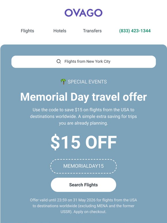 🇺🇸 Memorial Day offer: save $15
