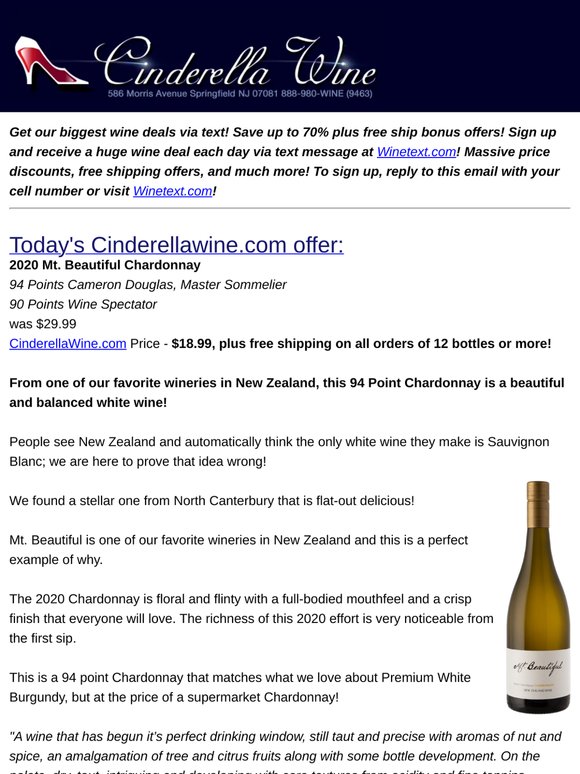 2020 Mt. Beautiful Chardonnay (94 CD, 90 WS) Free Ship on 12