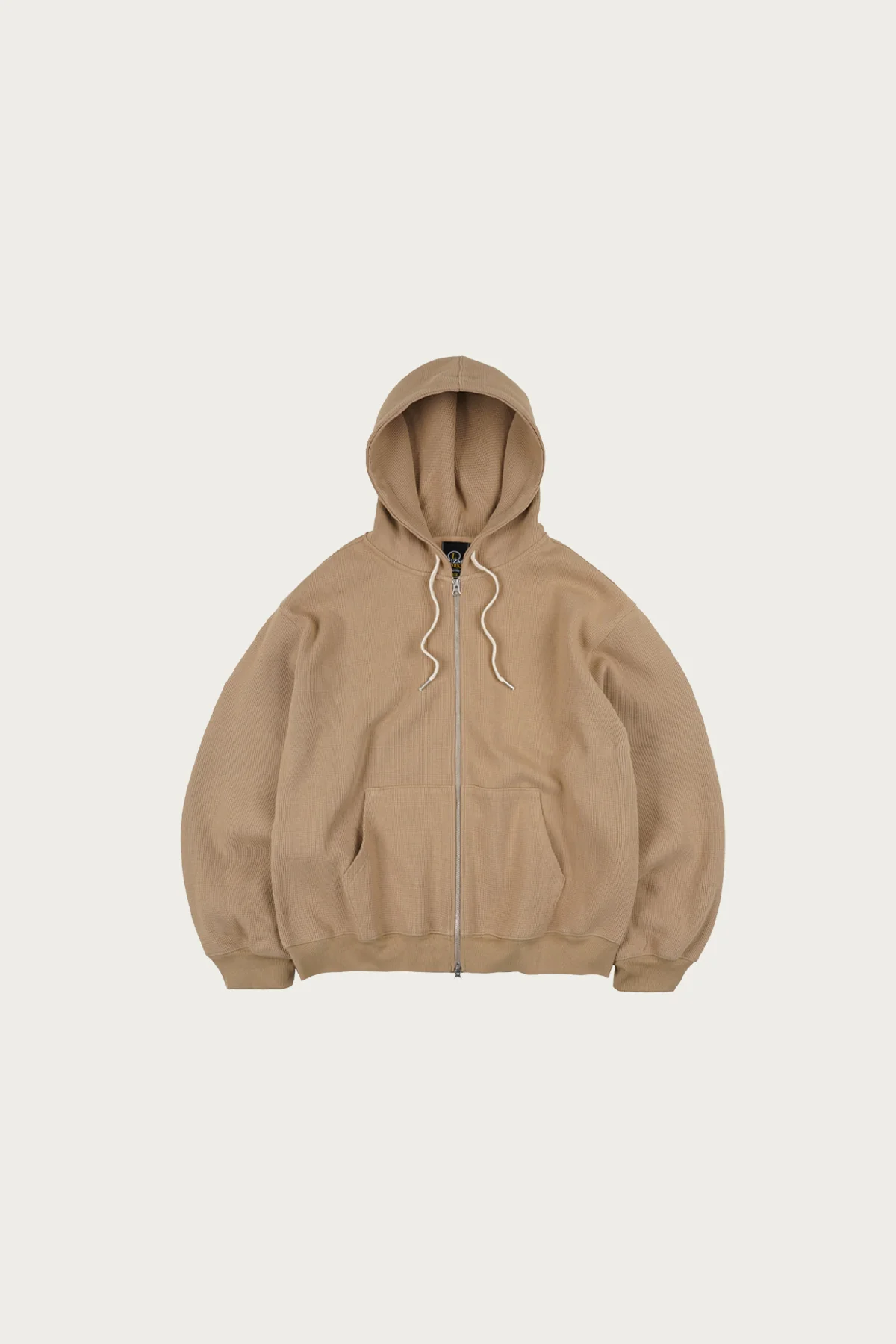 Image of Waffle Hood Zip Up Parka - Beige