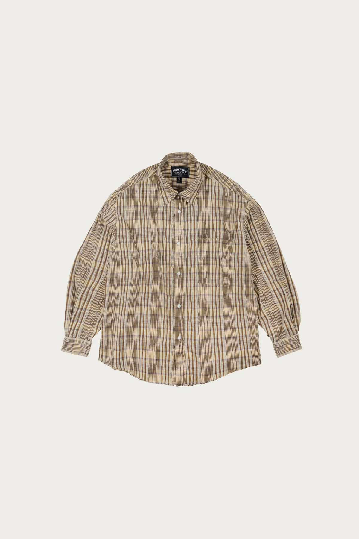 Image of Gathered Check Shirt - Beige