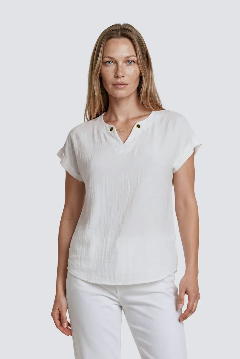 Image of Short Sleeve Chain Neck Top - White