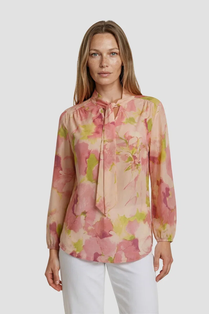 Image of Printed Long Sleeve Blouse - Blush