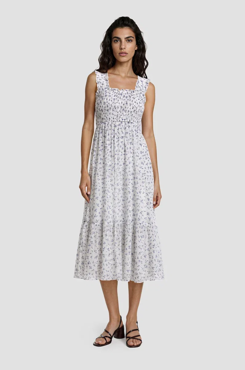 Image of Smocked Tiered Midi Dress - White