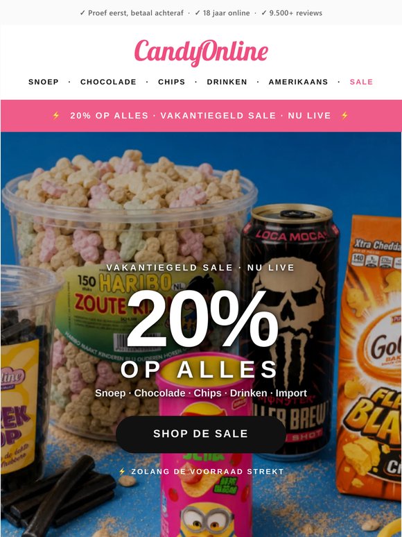 VAKANTIEGELD SALE = LIVE (20% OP ALLES)