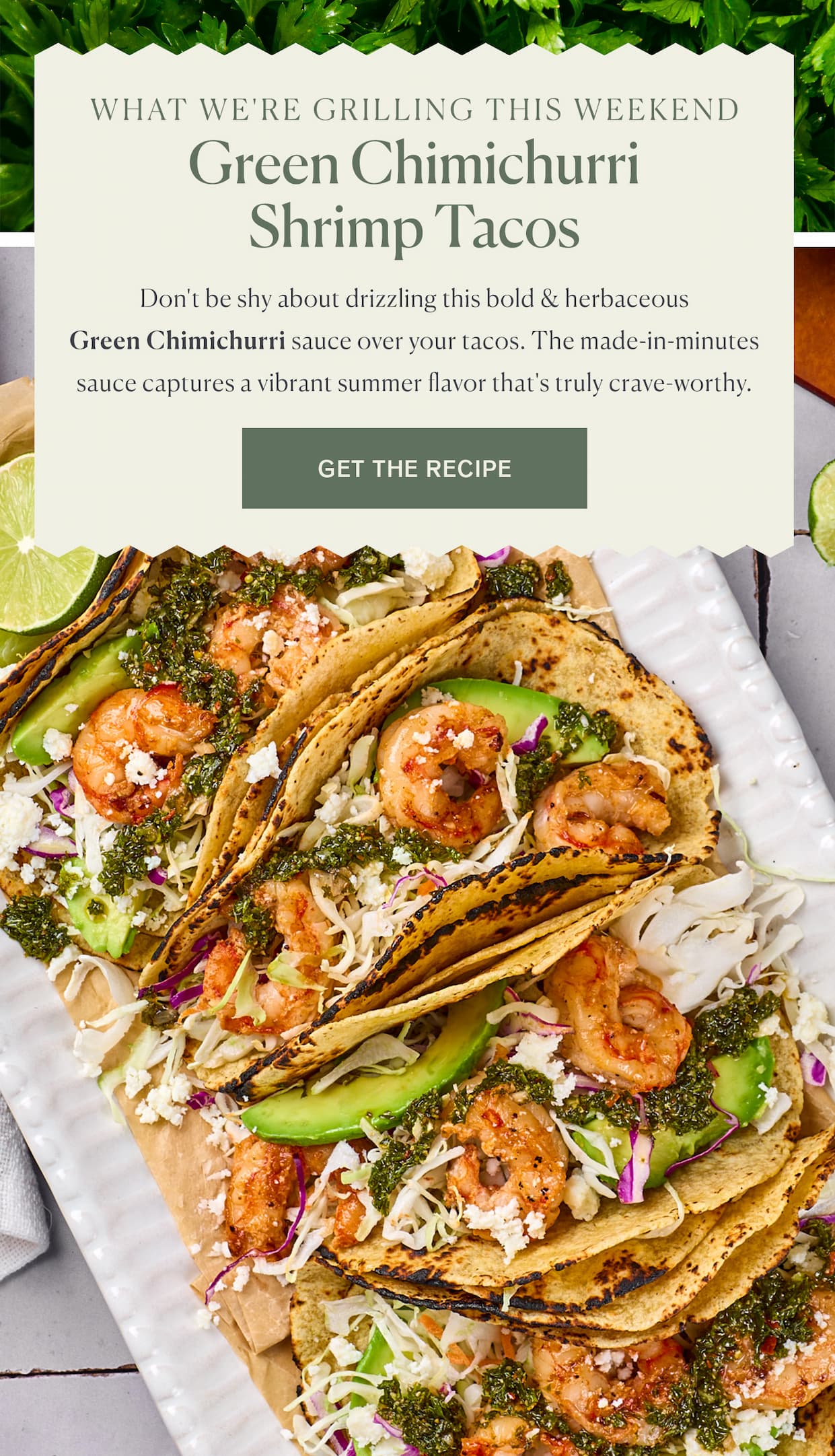 green chimichurri shrimp tacos