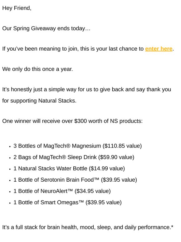 Spring Giveaway ends tonight [$300+ of supplements]