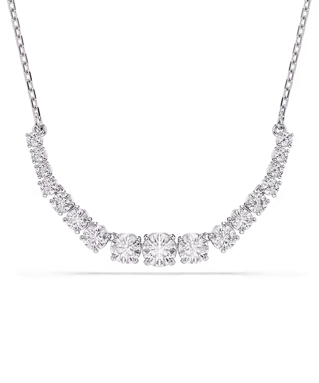 Matrix necklace, Gradient of round cuts, White, Rhodium plated
