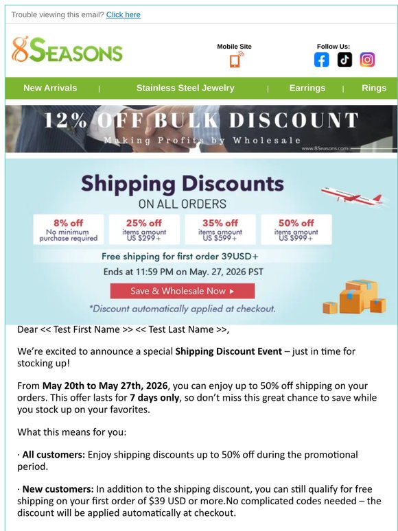 [Discount] Up to 50% off Shipping Discount!