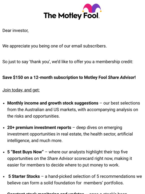 Here's your $150 membership credit