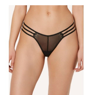 Thong Panty Exquisite Lace with Strappy Sides in Tuxedo Black