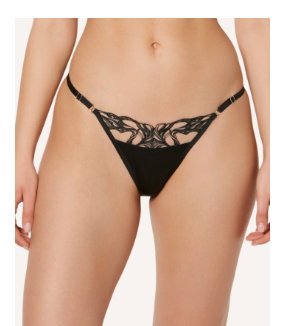 Designer Collection Thong Panty with Tidal Wave Embroidery in Rosetan w/ Tuxedo Black