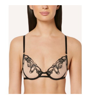 Designer Collection Unlined Demi Bra with Tidal Wave Embroidery in Rosetan w/ Tuxedo Black