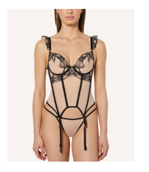 Designer Collection Unlined Demi Merrywidow with Tidal Wave Embroidery in Rosetan w/ Tuxedo Black