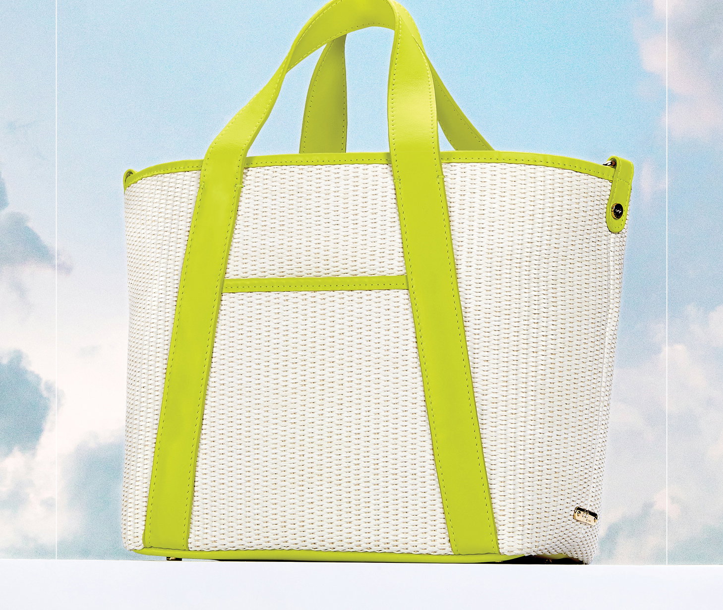 The Harper Tote in Raffia with Citron trim.
