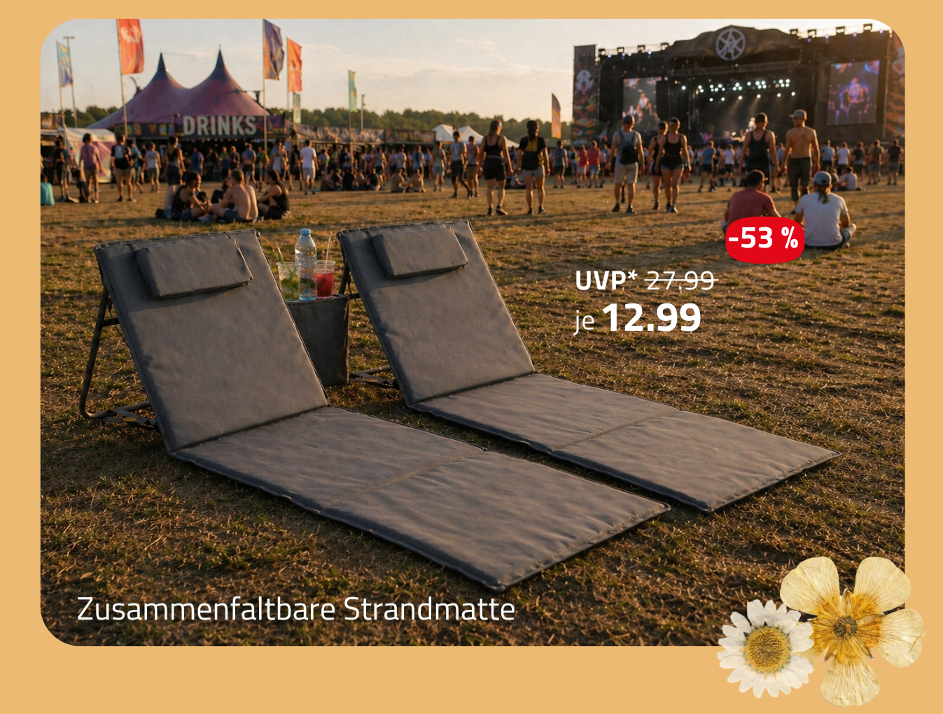 Strandmatte - grau - zusammenfaltbar - mit Kissen