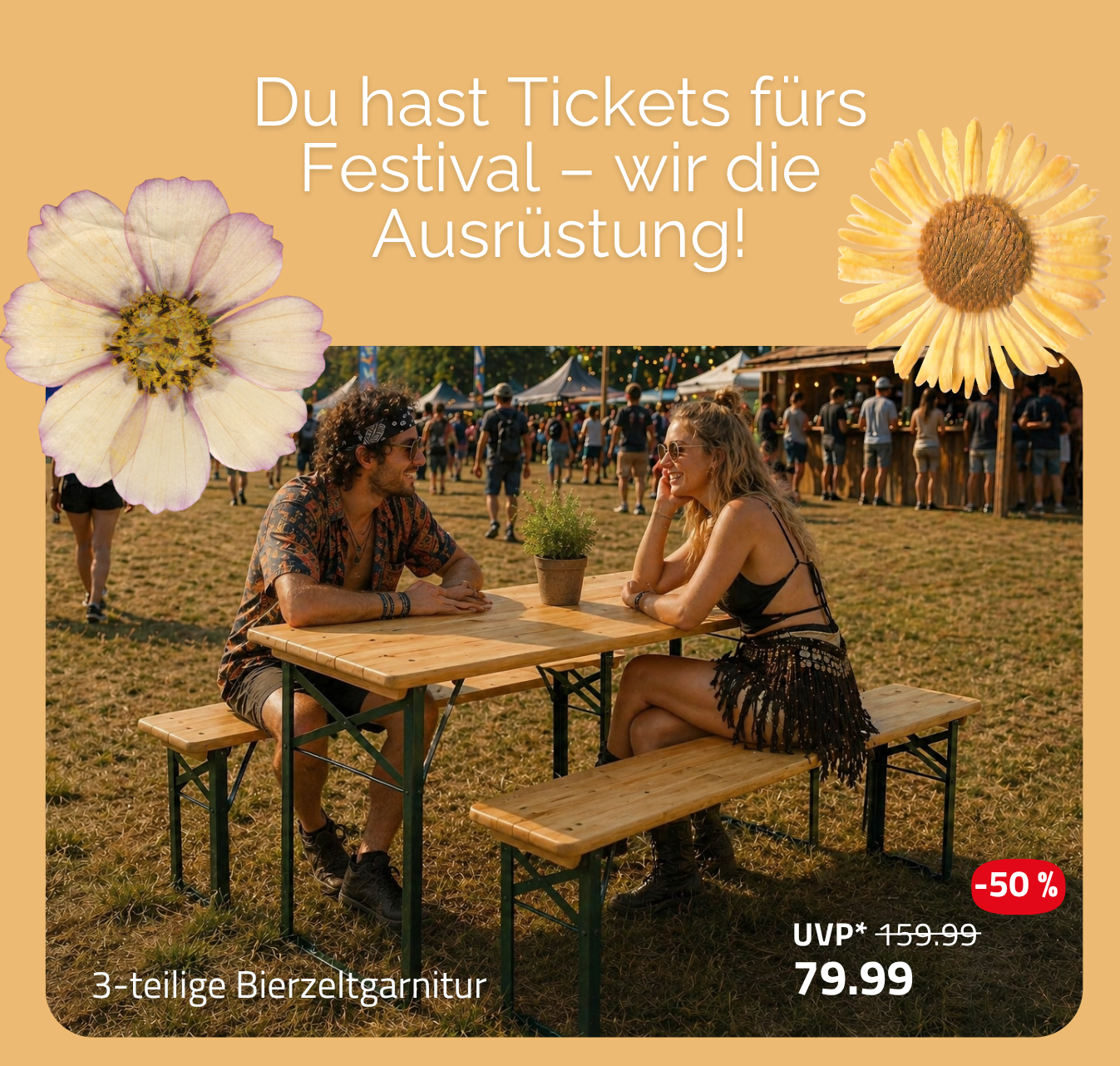 3-teilige Bierzeltgarnitur - holzfarben-grün - lackiert