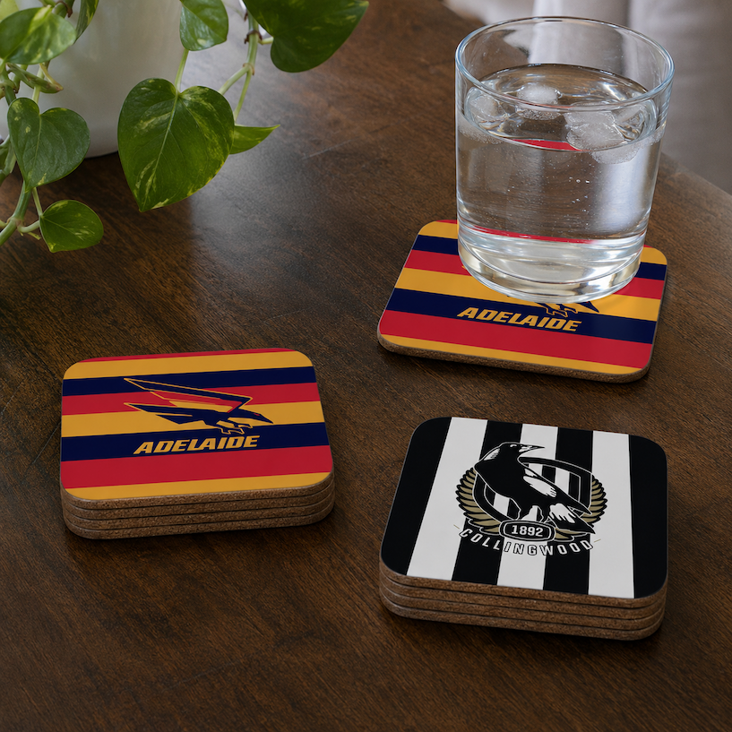 A range of AFL Coasters sitting on a table