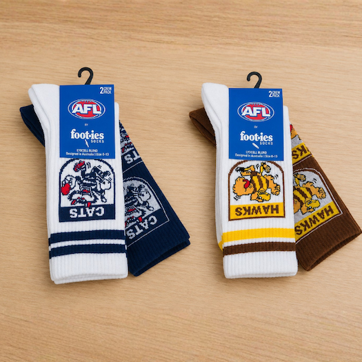Two Packs Of AFL Retro Sneaker Socks Sitting on a Table