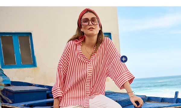 Blusa, rayas, sobredimensionada, escote en V, manga 3/4