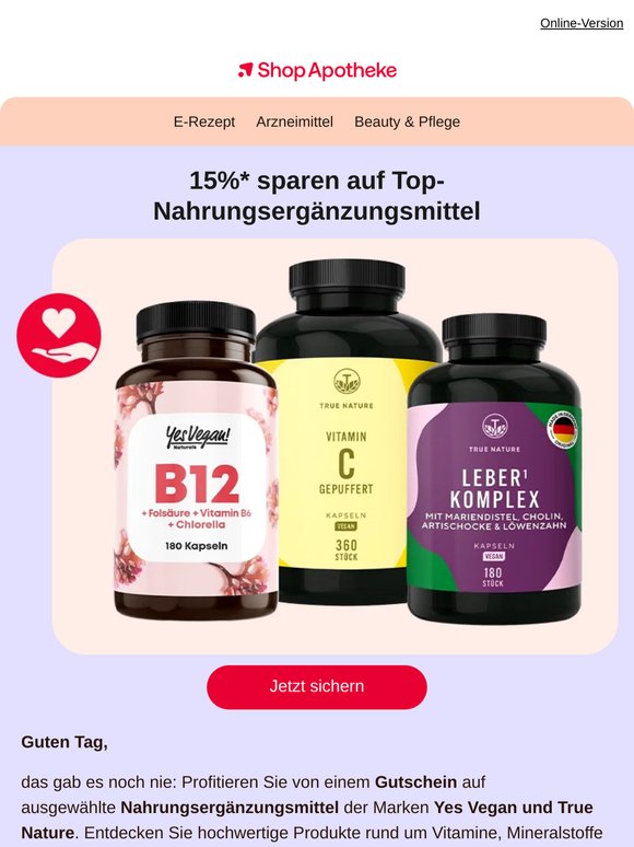 Ihr 15% Gutschein auf Nahrungsergänzungen.