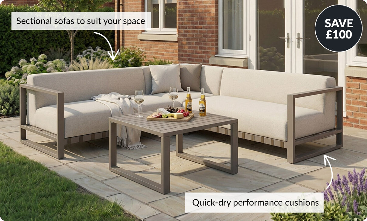 save £100, Sectional sofas to suit your space. Quick-dry performance cushions