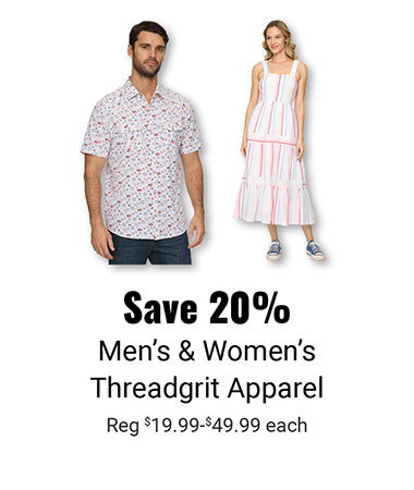 Save 20% Men's and Women's Threadgrit Apparel