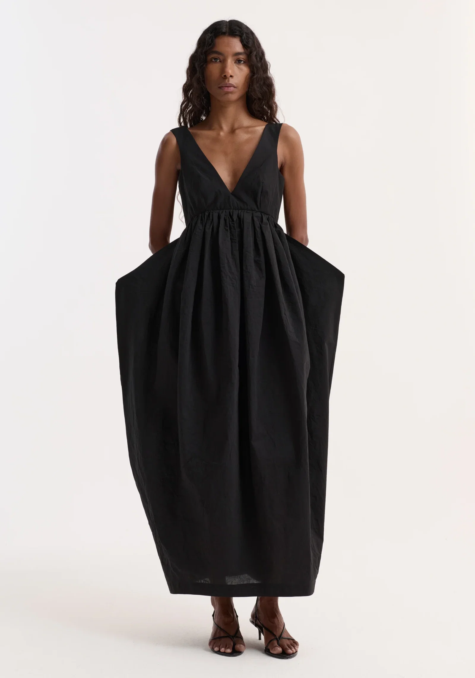 Image of Sculptural textured cotton dress | black