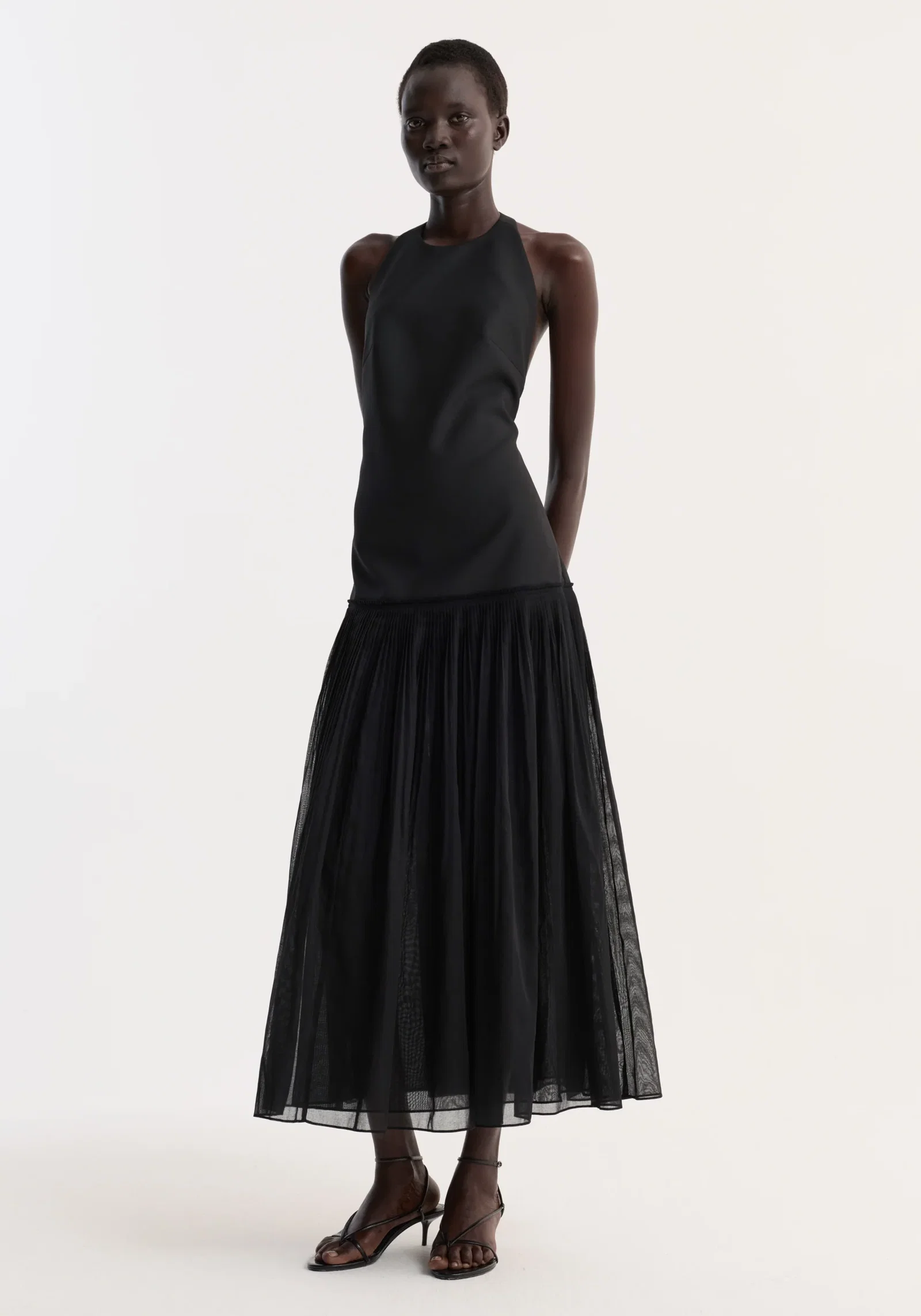 Image of Pleated muslin halter dress | black