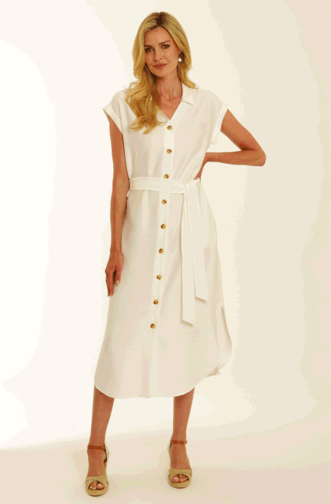 Ladies Pomodoro Tie Waist Shirt Dress