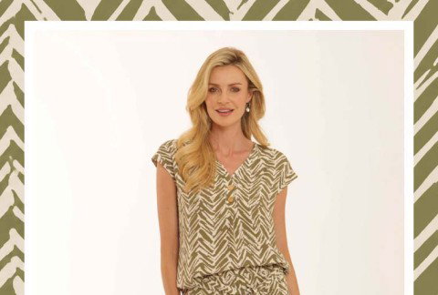 Ladies Pomodoro Chevron Short Sleeve Top