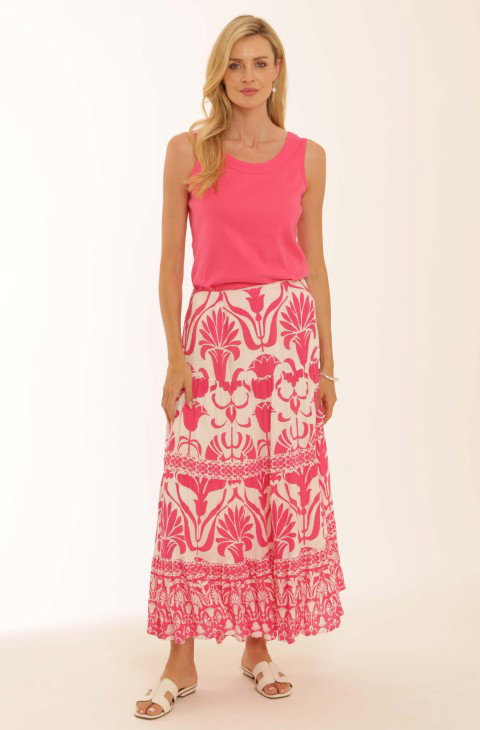 Ladies Pomodoro Goa Border Print Maxi Skirt