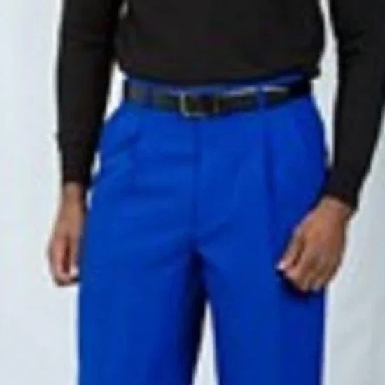 Pacelli Royal Blue Pleated Baggy Fit Dress Pants Unhemmed Unfinished Bottom Men'S Wide Leg Trousers