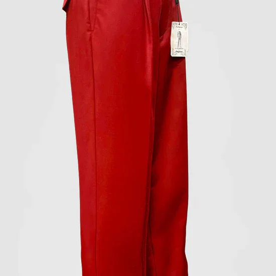 Men's Designer Wool Pleated Wide Leg Dress Pants in Red