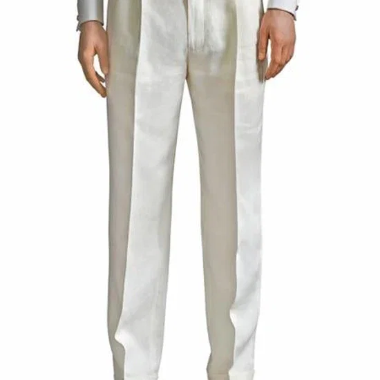Ivory ~ Cream ~ Off White Pleated Dress Pant For Men unhemmed unfinished bottom