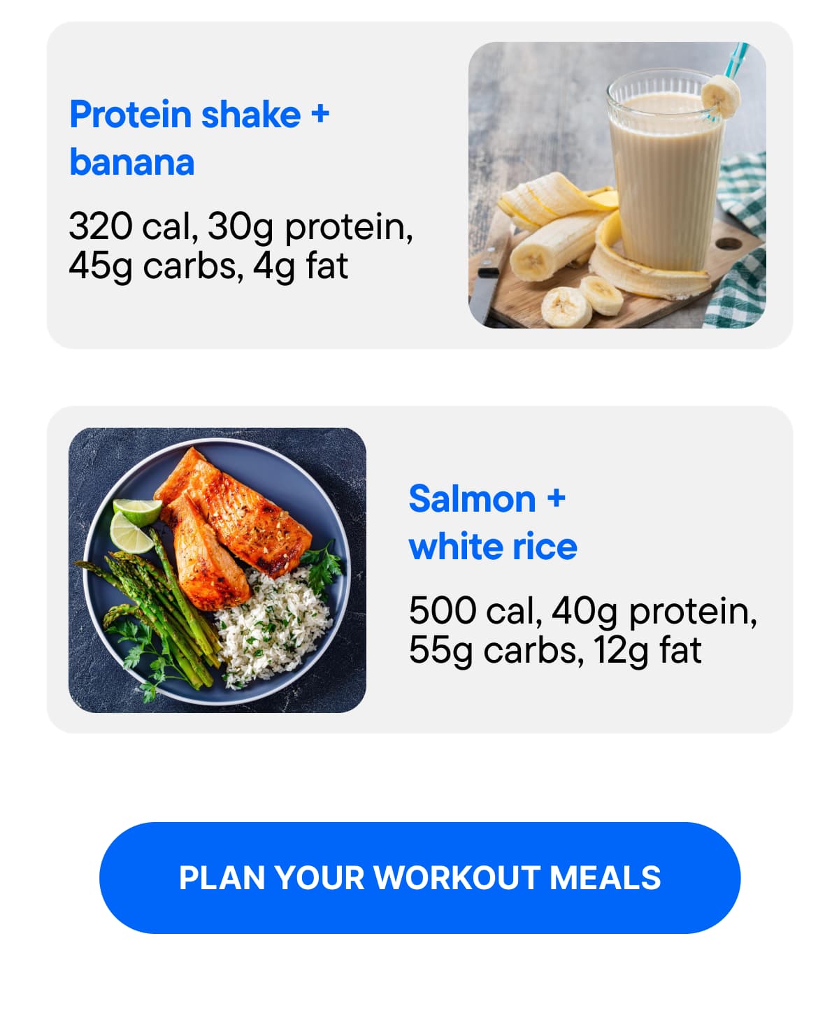 PLAN YOUR WORKOUT MEALS
