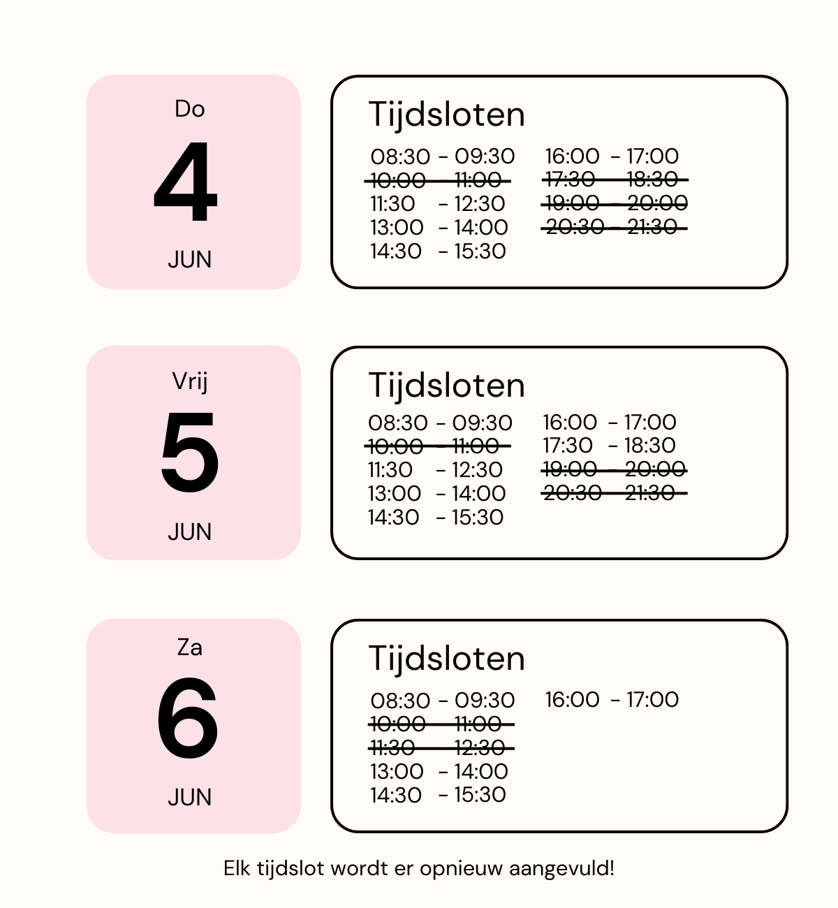Tess V sample sale tijdsloten