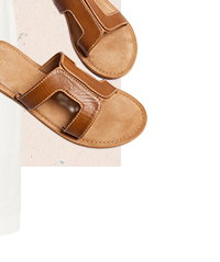 Tan Brown Leather Cut Out Mule Sandals In Standard Fit