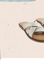 Gold Faux Leather Woven Mule Sandals In Standard Fit